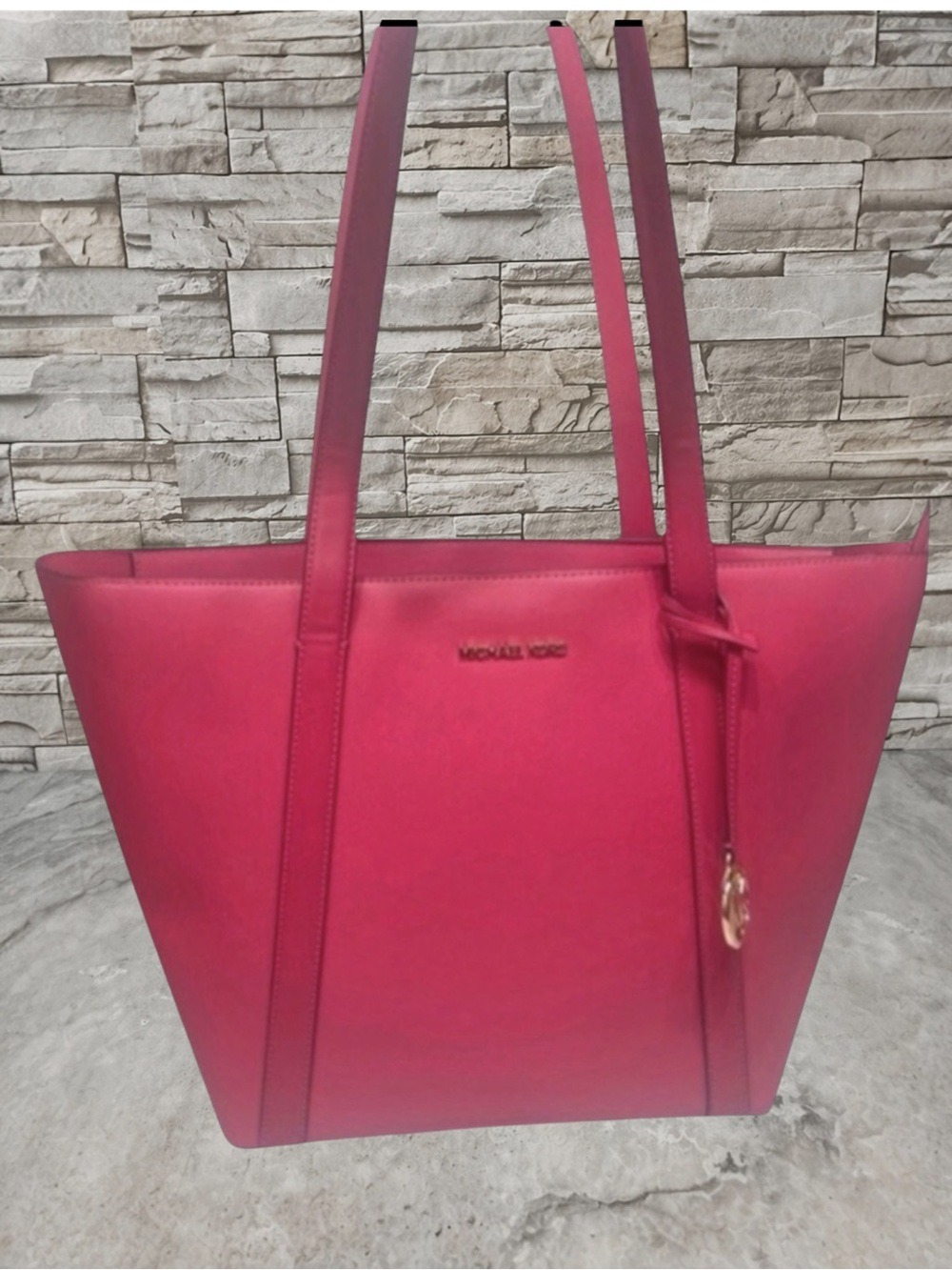 Michael Kors Pratt Large Top Zip Lesthef Tote Electric Pink - Picture 12 of 12